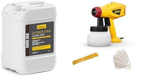 Bundle of WAGNER colorata per esterno DARK OAK + WAGNER Pistola a Spruzzo Wood&Metal Sprayer W 125, per Smalti e Velature- Ambiente Interno/Esterno, Resa 5 m2-10 Min, Giallo, Nero, Rosso,