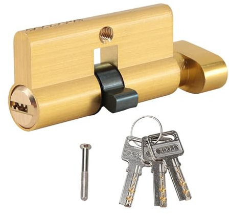 Cubstone Cylindres de Serrure en Laiton Massif avec Bouton,70/80/90mm Porte intérieure de Porte Clé avec 3 Clés à Fossettes Horizontales Insert de Serrure Porte Extérieure ou Intérieure(30/30mm)