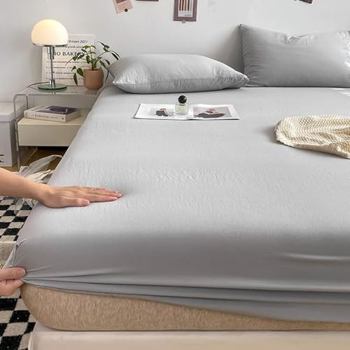 Light Grey Microfibre Fitted Sheet 180x220 cm for Box Spring Bed Soft and Plain Tensioner Sheet (1 Piece No Pillowcases) – Perfect for Comfort and Style