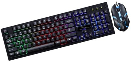 Ensemble Clavier Souris Gaming USB Filaire Mécanique Modèle 20 | 104 Touches et 4 Boutons, Design Anti-conflit, Rétroéclairage Lumineux, Plastique Noir pour Maison ou Café