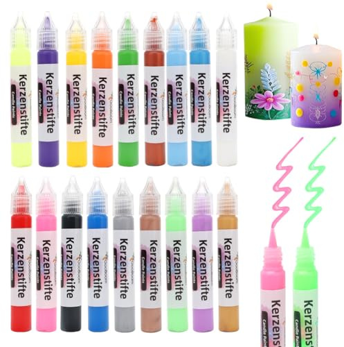 RANJIMA 18 Stück Wachsstifte für Kerzen, 18 Farben 15ml Kerzenstifte Kerzen Bemalen Set, Kerzenfarbe Kerzenpen Candle Pen Ideal zum Anmalen, Verzieren, Gestalten & Personalisieren