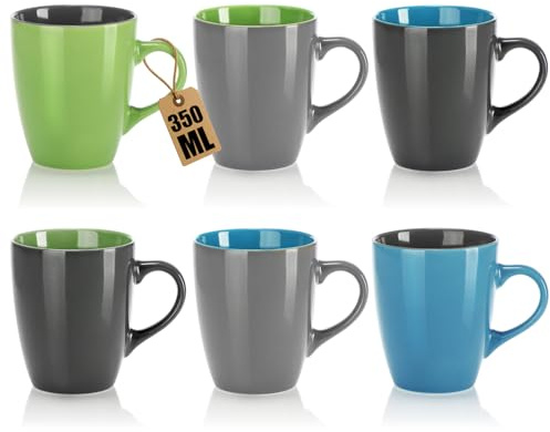 com-four® 6x Kaffeetassen aus Keramik - 350 ml Kaffeepott für Kalt- und Heißgetränke - Kaffee-Becher in modernem Design - farbige Henkeltasse - Trinkbecher