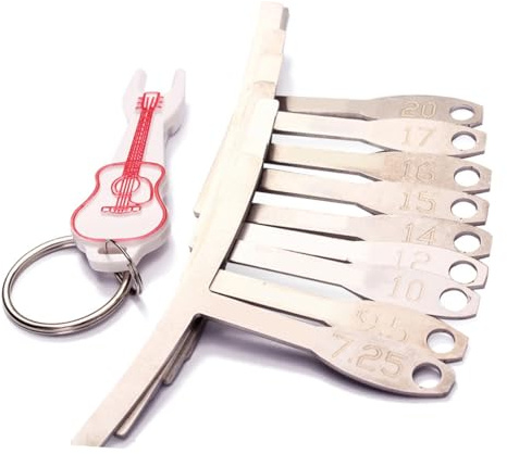 AKOOSY Herramienta de Luthier para Ajuste de Guitarras Eléctricas para Calibrar el Radio del Puente de Guitarra con Galgas de Metal Fáciles de Leer Bordes Ásperos y Color Aleatorio