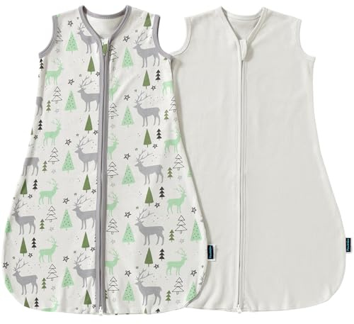 PewinGo Baby Schlafsack 0.5 TOG 2PCS aus 100%-Baumwolle für Neugeborene 0-6 Monate, Doppelreißverschluss, Weich & Atmungsaktiv, Maschinenwaschbar