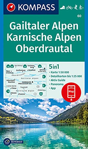 KOMPASS Wanderkarte 60 Gailtaler Alpen, Karnische Alpen, Oberdrautal 1:50.000: 5in1 Wanderkarte mit Panorama, Aktiv Guide und Detailkarten inklusive ... Fahrradfahren. Skitouren. Langlaufen.