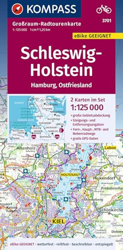 KOMPASS Großraum-Radtourenkarte 3701 Schleswig-Holstein, Hamburg, Ostfriesland 1:125.000: 2 Karten im Set, reiß- und wetterfest, GPS-Daten zum Download (KOMPASS Großraum Fahrradkarte, Band 3701)