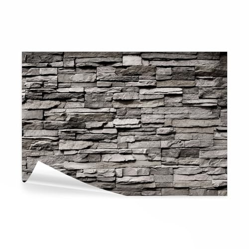 decomonkey Fototapete selbstklebend Steinwand Stein, 343x256 cm, Steinoptik | Steintapete, 3D, Mauer, grau, Selbstklebende, Tapeten, Wand, Fototapeten, Tapete, Wandtapete, klebend, Klebefolie