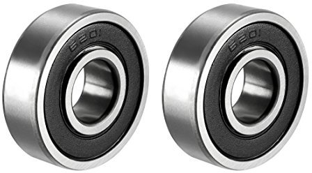 sourcing map 6201-2RS Ball Bearing 12mm x 32mm x 10mm Double Sealed 180201 Deep Groove Bearings, Carbon Steel (Pack of 2)