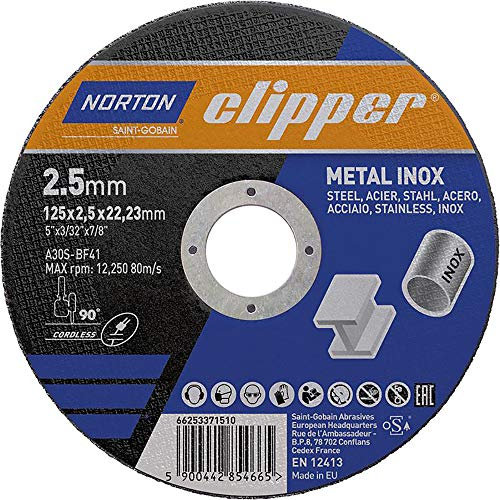 Norton A30S-125x2.5x22.23 - Disco da taglio in acciaio INOX