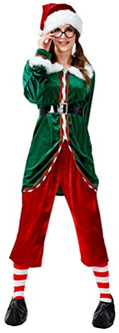 YOUJIAA Women Mens Christmas Elf Costume Adults Xmas Cosplay Fancy Dress (Style 1, CN S)