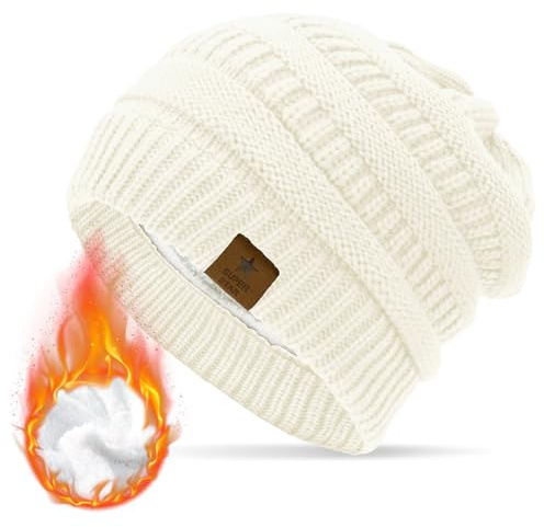 Durio Mütze Damen Winter Strickmütze Grobstrick Warme Beanie mit Innenfutter