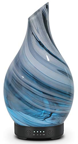 Essential Oil Diffuser Aroma Ultrasonic Diffuser, Night Light with Handmade Glass, 7 Color Changing Led Lights and Waterless Auto-Off, 4 Timer Setting 120 ML for Home Office Spa, Bpa Free (Grey)