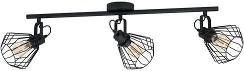 EGLO Deckenlampe Tabillano, 3 flammige Deckenleuchte Vintage, Industrial, | Deckenstrahler aus Stahl, Wohnzimmerlampe in Schwarz, Küchenlampe, Spots mit E27 Fassung