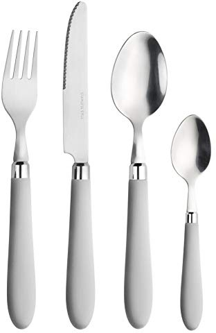 Prima Collection - Série Daisy - Ensemble de 24 couverts en acier inoxydable, sans nickel, avec poignée de couleur : blanc, avec boîte cadeau