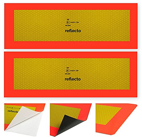 reflecto Heckmarkierung (Halbmarkierung) für Auflieger, selbstklebend | 2x 565mm x 196mm - nach ECE 70.01 - stark reflektierend/fluoreszierend - Heckwarntafel LKW Anhänger