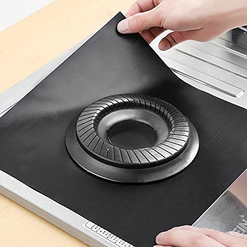 Feuilles Ptfe Noires pour Plaque Gaz, Lot de 8, Faciles à Nettoyer | Protection du Brûleur, Trou Central Prédécoupé, Réutilisables, Cuisine, Gazinière et Foyer Noir