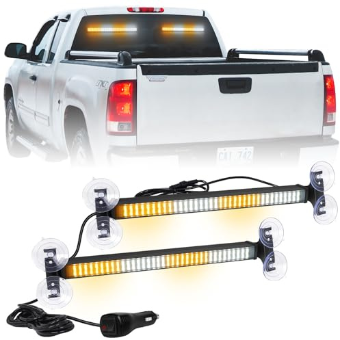 XRIDONSEN 2 in 1 Traffic Advisor Light Bar 2X 17.7 inch 144 LED Amber White Warning Hazard Safety Interior Front Rear Windshield Dash Emergency Strobe Lights for Plow Trucks Construction Vehicles