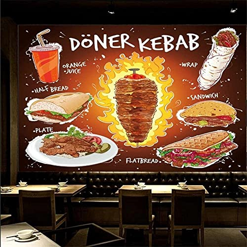 XHXI Sandwich Sandwich Assiette De Kebab Plat 3D Dessiné À La Main Avec Papier Peint Jus D'orange Fast Food Restaurant Papier Peint 3D de séjour Chambre à coucher Salle de séjour Mural-430cm×300cm