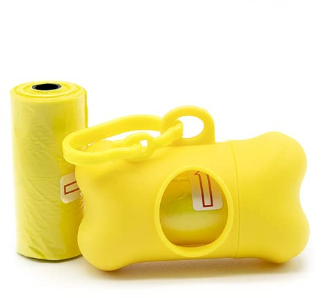 CABLEPELADO Dispensador de bolsas recoge cacas perro | dispensador con forma de hueso de bolsitas colectoras de excremento de perros y mascotas | 40 Bolsas Biodegradables | Amarillo
