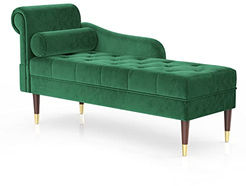 Vesgantti Velvet Chaiselongue, Indoor Lounge Sofa mit linker Armlehne und Lendenkissen, gepolsterte Recamiere für Wohnzimmer, Schlafzimmer und Büro, werkzeuglose Montage