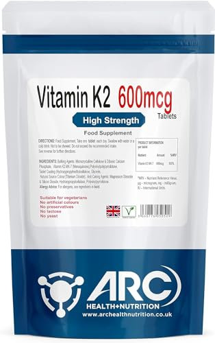 Vitamin K2 MK7 Menaquinone 600mcg Supplement 360 Tablets, Vegetarian & Vegan, for Men & Women - Made in UK