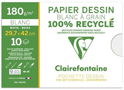 Clairefontaine 96145C - Pochette Dessin à Grain 100% recyclé A3 10F 180g