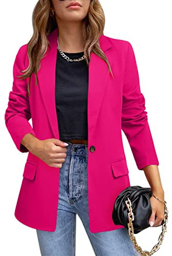 CRAZY GRID Womens Casual Blazer Long Sleeve Business Suit Jacket Open Front Button Work Office Fashion Dressy Plus Size Ladies Blazer Jacket Rose Madder Red Size 3X-Large