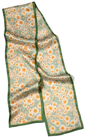 MayTree schmaler Seidenschal beidseitig aus 100% Maulbeer-Seide - Modell Gänseblümchen, 16x145cm - Luxuriöser Damenschal - Elegantes Halstuch für Damen - Luxus und Komfort für Erwachsene