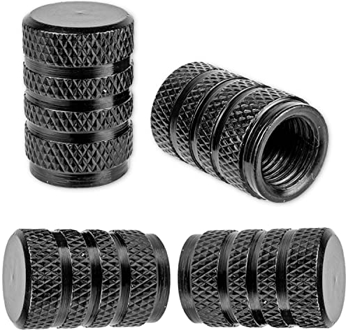 Bouchon de Valve en Aluminium, Lot de 4, Bouchons Noirs avec Joint pour valves de Voiture, Moto, Scooter, remorque et vélo