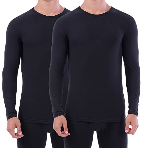 LANBAOSI Lot de 2 Haut Thermique Homme Hiver Chauds sous Vetement Maillot de Corps à Col Rond Manche Longue Base Layer pour Ski Running Cyclisme