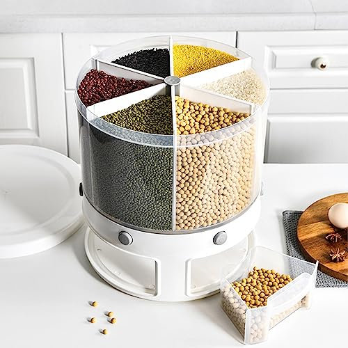 Syfunlv Dispensador de alimentos giratorio, recipiente de cereales sellado, 29 x 32,2 cm, dispensador de alimentos con taza de arroz, hermético y resistente a la humedad, adecuado para cereales
