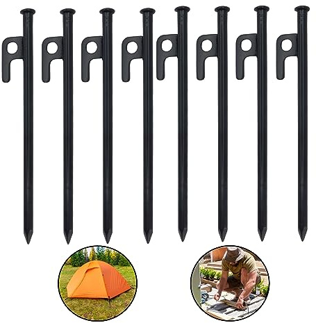 Molyorch 8 Stück Zeltheringe mit Haken Und Loch, Metall Heringe Erdnägel Zelt Vorzelt, Camping Zeltheringe, Zelt-Heringe Aus Stahl, für Festzelt, Campingzubehör, Gartenfixierung