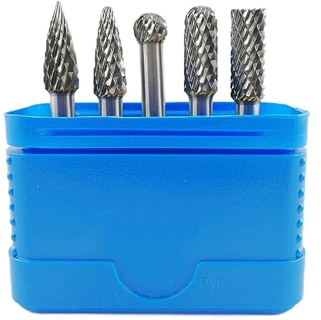 WRS Hartmetall-Frässtifte Satz mit Universal-Kreuzverzahnung, Industriequalität, 5-tlg., in ROSE-Kunststoffbox, Größe: 8,0 mm Kopf-Ø, 5-tlg.