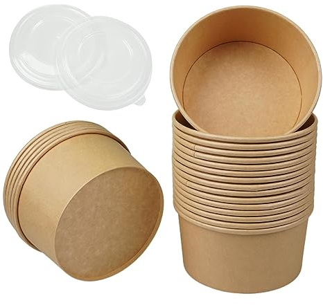 FAMILIA DE AROMA LÓPEZ Envasado de Cartón para Alimentos 500ml-300uds-CON TAPA, Cajas de Cartón para Comida,Cartón de Sopa,Contenedores de Ensalada de Papel Kraft,Envases Take Away