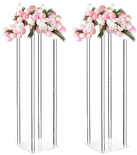 MECCANIXITY Wedding Flower Stand Vase Column, Acrylic Stand 31.5 Inch Tall Rack for Wedding Party Dinner Centerpiece Decorations, Pack of 2
