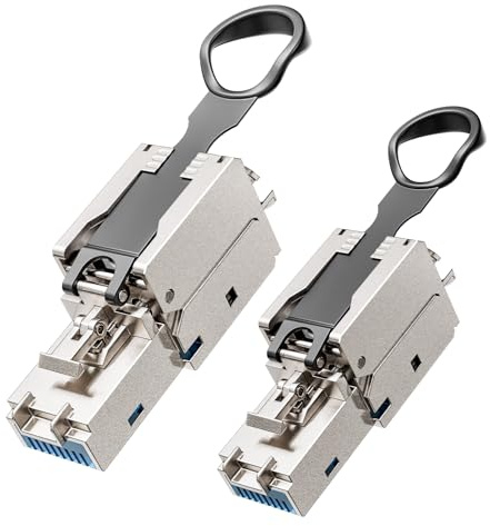 VCELINK RJ45 Stecker, Wiederverwendbare Werkzeugfreie Cat 7 Stecker, Cat6A Geschirmte Netzwerkstecker für 22-26AWG FTP STP SFTP UTP Kabel, 10 Gbps 600MHz, Vergoldet, 2 Stück