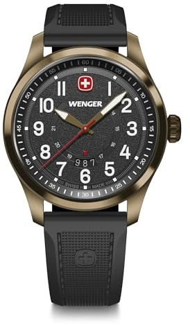 WENGER Herren Armbanduhr Terragraph Analog Quarz, Ø 43 mm, Swiss Made, Wasserdicht bis 100 m