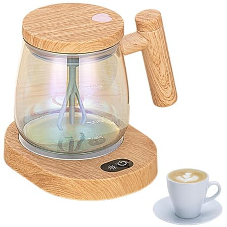Taza de café autoagitada, taza de café autorevolvente recargable de madera, taza de mezcla de vidrio de alto borosilicato con tapa, taza de café inteligente autoagitado, mezcla