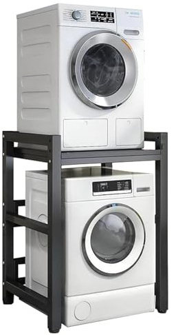 Armario Lavadora Secadora Mueble para Lavadora y Secadora con Altura Ajustable Estante para Lavadora Kit de Apilamiento para Lavadora y Secadora Capacidad de Carga 350kg (Gris Oscuro, Marco Negro)