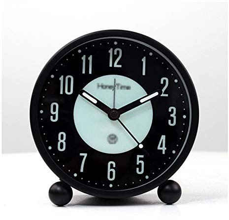 Despertadores Reloj analógico redondo Reloj de alarma silencioso Sin tictac Luminoso Operado Home Clock Decorativo for Escritorio de cabecera, Retro (Negro) Despertadores de Mesilla ( Color : Black1 )