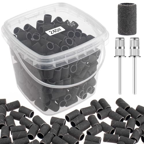 Rolybag Slipband för nagelborr, korn 240, extremt fina nagelslipband, 200 stycken, svart, professionella slipband och 2 nagelborrar för manikyr och pedikyr