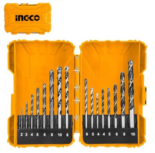 Ingco Akdl11601 Set Punte Trapano per Muratura Calcestruzzo Legno Metallo Kit 16 Pz in pratico Box
