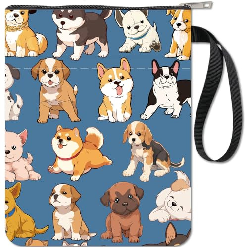 craspire Housse de Livre avec Fond de Chien Mignon avec Fermeture Éclair pour Les Amateurs de Livres Cadeaux Couverture Rigide Pochette de Livre Étanche Sac de Protection Poche Avant pour Femmes