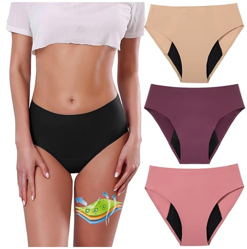 CSHE 3er Pack Periodenhose zum Schwimmen Damen Perioden Badeanzug 4 Schichten Auslaufsicher Periodenhose Frauen Periodenunterschwäsche High Waist Basic Slip Bikinihose für Teenager Mädchen