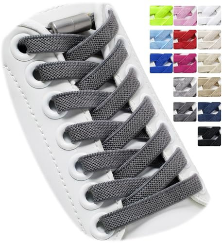 Puzeam 2 paia di lacci elastici - lacci elastici con chiusura in metallo per scarpe senza nodo, lacci per bambini, adulti, scarpe da ginnastica grigio scuro 120