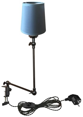 FSLiving Retro Klemmleuchte, Einstellbar Clip auf Schreibtisch Leselampe, Clamp Nachttischlampe mit Flexarm, 1x E27 Fassung max. 60 Watt für Schreibtisch, Nachttisch, Regal- Blau TD0626