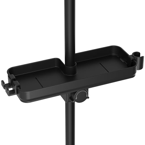 Rainsworth Duschablage Ohne Bohren Schwarz - werkzeuglose Installation,Höhenverstellbares Duschregal für Badezimmer,Für Duschstangen 18-28 mm