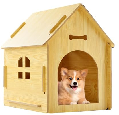 Hundehaus aus Holz, Terrasse Haustierhaus, Außen Wetterfest Zwinger mit Dach, Katzenhaus im Freien, Hundehütte Rückzugshaus, Outdoor Katzen Regendicht Haus für Terrasse, Terrasse, Hof