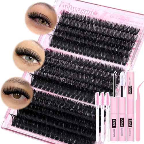 wiwoseo Individual Eyelashes Cluster Lashes Kit Lashes Individual Cluster Kit 60+80+100D Lash Clusters Eyelash Extensions Eyelashes Individuals Kit with Bond and Seal Lash Glue (10-18MM)