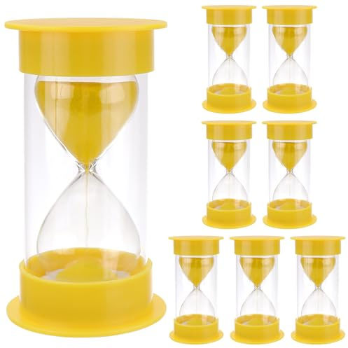 KEILEOHO 8 PCS 10 Minute Sand Timer, Plastic Hourglass for Cooking Tooth Brushing Activity, Yellow